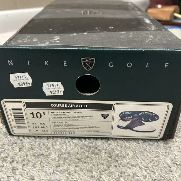 Nike Course Air Excel Golf Shoes Rubber Spike Mens 10.5‎ White Brown New Defects