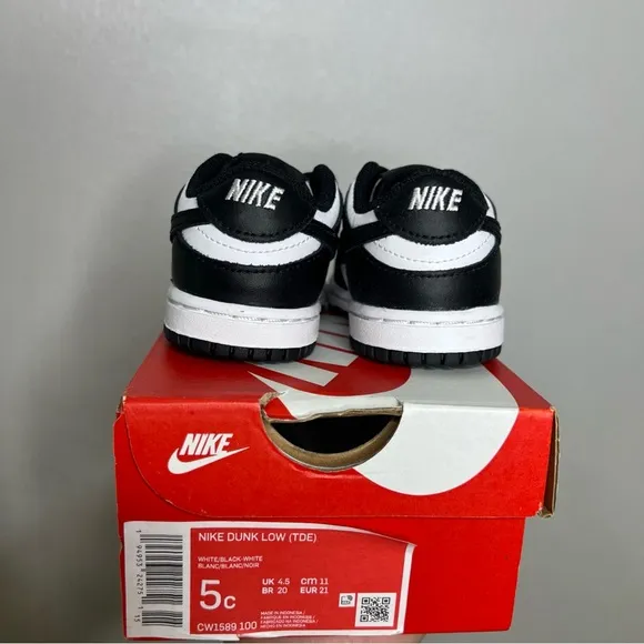 Nike Dunk Low TDE Black White Panda Toddler Infant 5C Casual Shoes CW1589-100