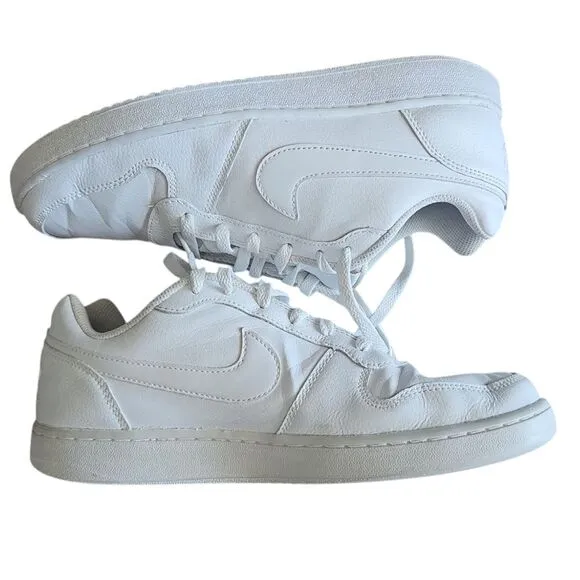 Nike Ebernon Low Lace Up Classic Sneaker Shoes Triple White Leather Men's Sz 9.5