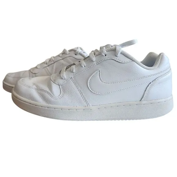 Nike Ebernon Low Lace Up Classic Sneaker Shoes Triple White Leather Men's Sz 9.5