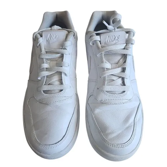 Nike Ebernon Low Lace Up Classic Sneaker Shoes Triple White Leather Men's Sz 9.5