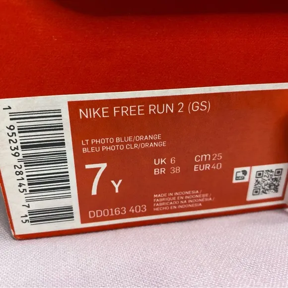 Nike Free Run 2 (GS) - Lt Photo Blue/Orange - Size 7y