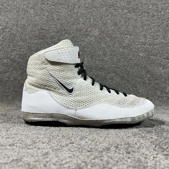 Nike Inflict 3 White Suede Black Swoosh Wrestling Shoes 325256-101 Mens Size 8.5