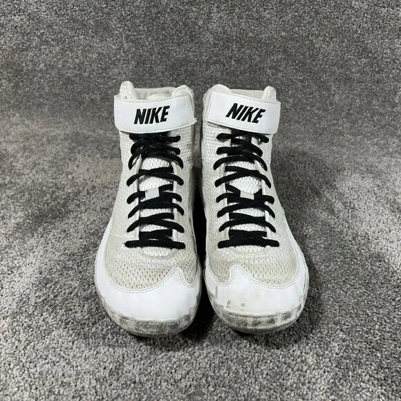 Nike Inflict 3 White Suede Black Swoosh Wrestling Shoes 325256-101 Mens Size 8.5