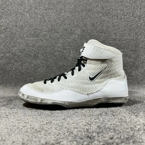 Nike Inflict 3 White Suede Black Swoosh Wrestling Shoes 325256-101 Mens Size 8.5