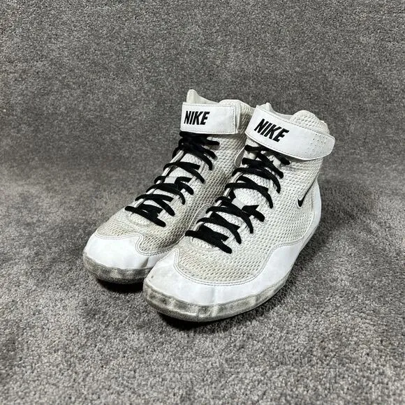 Nike Inflict 3 White Suede Black Swoosh Wrestling Shoes 325256-101 Mens Size 8.5