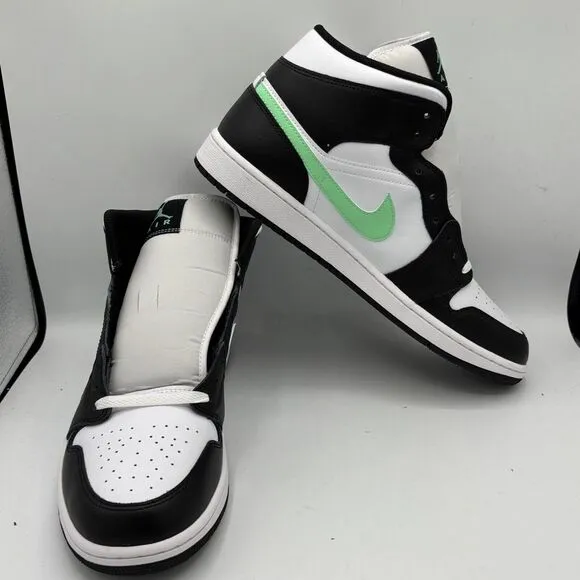 Nike Jordan Air 1 Mid Green Glow White/black Sneakers Size 13 DQ8426-103 New
