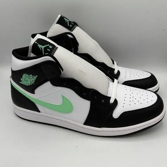 Nike Jordan Air 1 Mid Green Glow White/black Sneakers Size 13 DQ8426-103 New