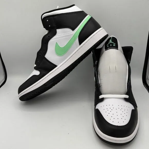 Nike Jordan Air 1 Mid Green Glow White/black Sneakers Size 13 DQ8426-103 New