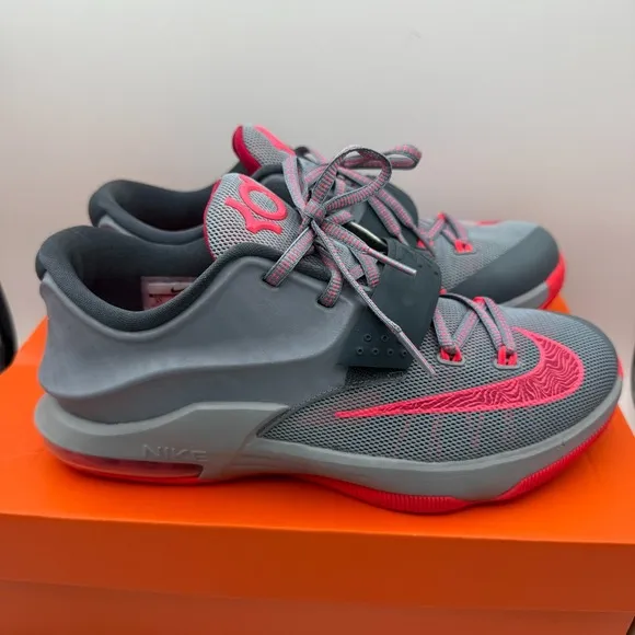 Nike KD VII Basketball Shoes Sneakers Athletic Comfort Gray Pink Kids 6Y