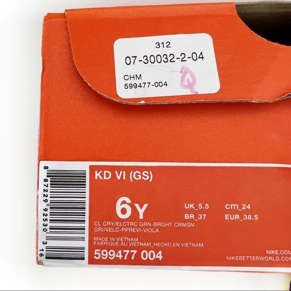 Nike Kevin Durant 6 KD VI Energy Basketball Sneakers Size Youth 6Y / Womens 7.5