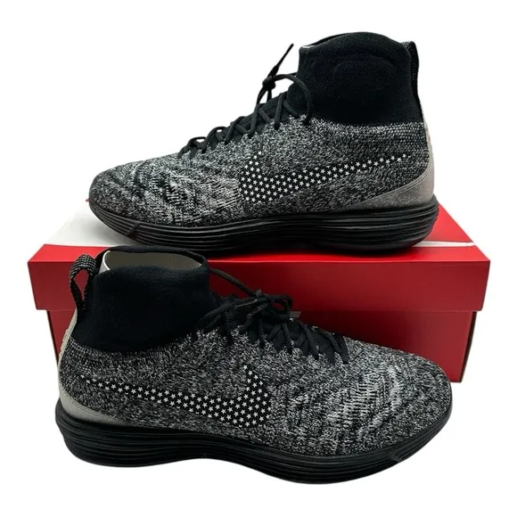 Nike Lunar Magista II Flyknit FC Shoes Mens 11.5 Black White Sneakers 876385-001