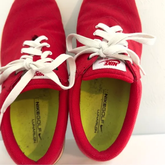 Nike Lunarlon Swingtip Red Canvas Golf Shoes Sz 10
