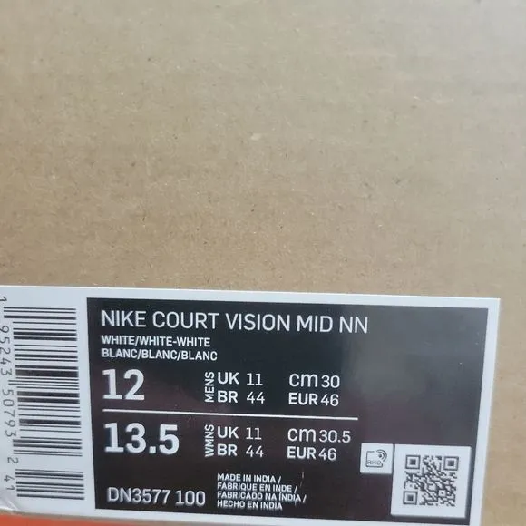 Nike Men's Court Vision Mid Triple White Basketball Shoes DN3577 100