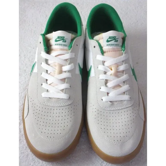 Nike Men's SB Heritage Vulc Skate Shoes Summit White Lucky Green Sizes NIB