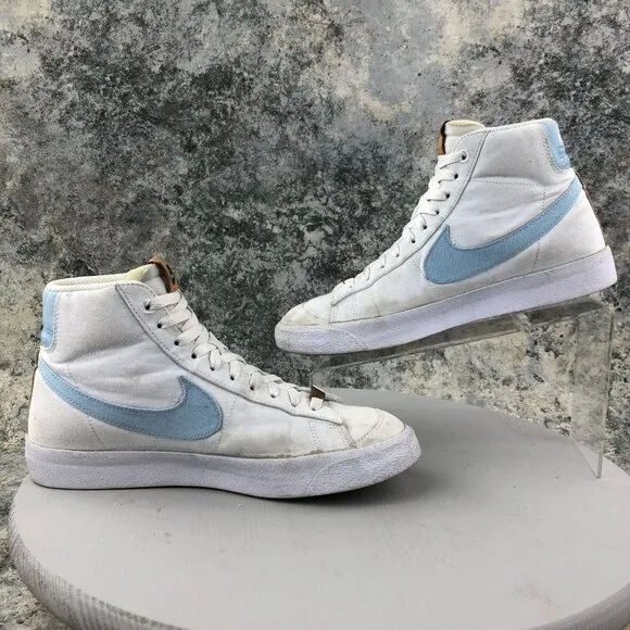 Nike Men's Size 8.5 Blazer Mid 77 White Indigo Blue Canvas Sneakers CI1166-100