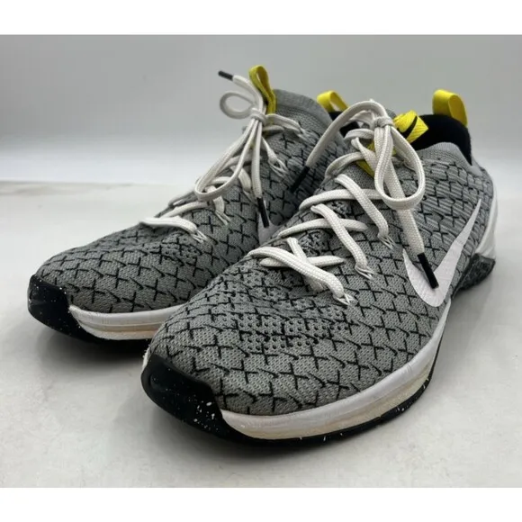 Nike Metcon Shoes Mens 10.5 DSX Flyknit 2X Training Dynamic Yellow Gray Sneakers