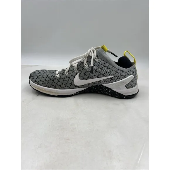 Nike Metcon Shoes Mens 10.5 DSX Flyknit 2X Training Dynamic Yellow Gray Sneakers