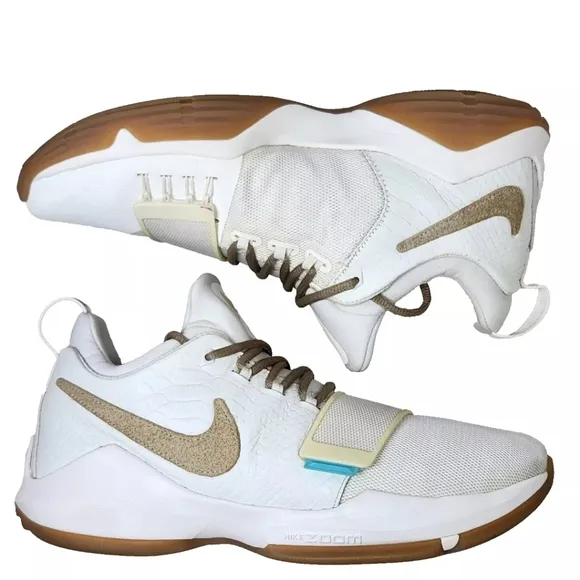 NIKE PG 1 'Ivory' Sz 10.5 Ivory/Oatmeal-Gum Light Brown-Vivid Sky 878627-110