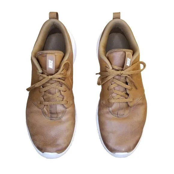 NIKE Roshe G Premium Men's Size 10 Brown Leather Spikeless Golf Shoes AA1838-200