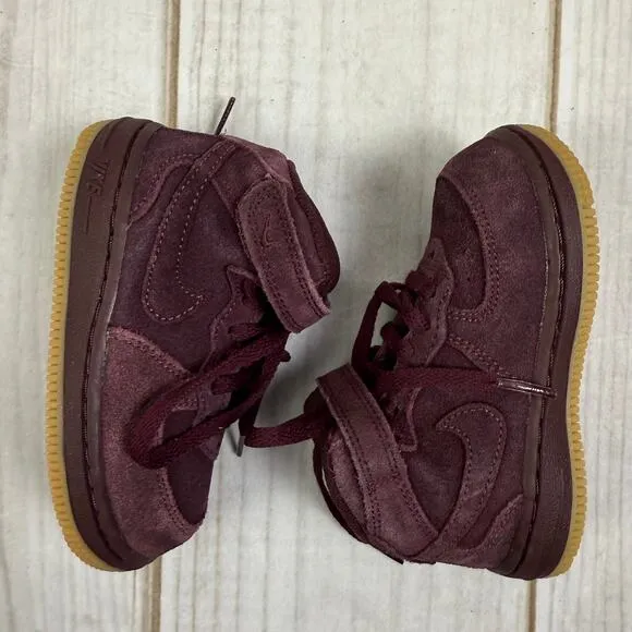 nike toddler air force 1 mid LV8 burgundy suede shoes 8C