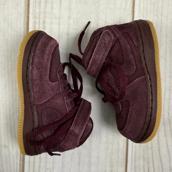 nike toddler air force 1 mid LV8 burgundy suede shoes 8C