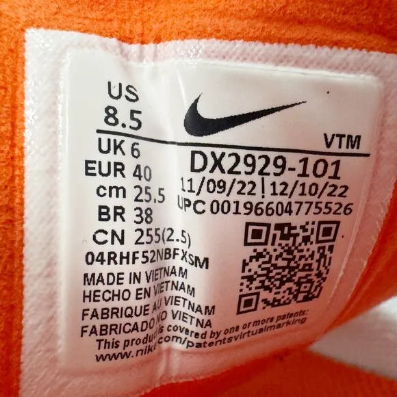 Nike Waffle One Vintage DX2929-100 Shoes Sneakers White Picante Red Orange 8.5