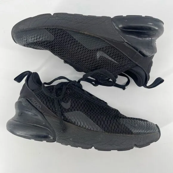 Nike Air Max 270 Little Kid’s Triple Black Lace Up Sneakers AO2372-006 Size 1Y