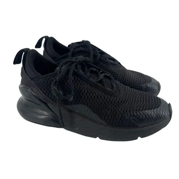 Nike Air Max 270 Little Kid’s Triple Black Lace Up Sneakers AO2372-006 Size 1Y