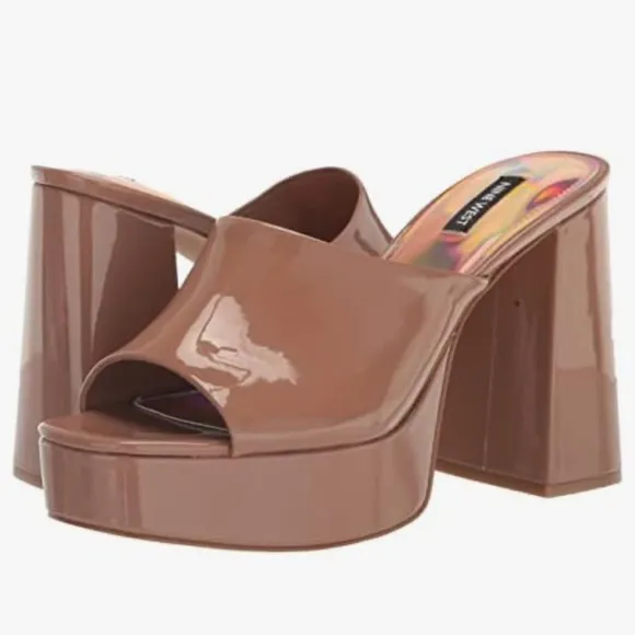 Nine West Jilie heel patent leather sandals slip ons sz 8 nwob