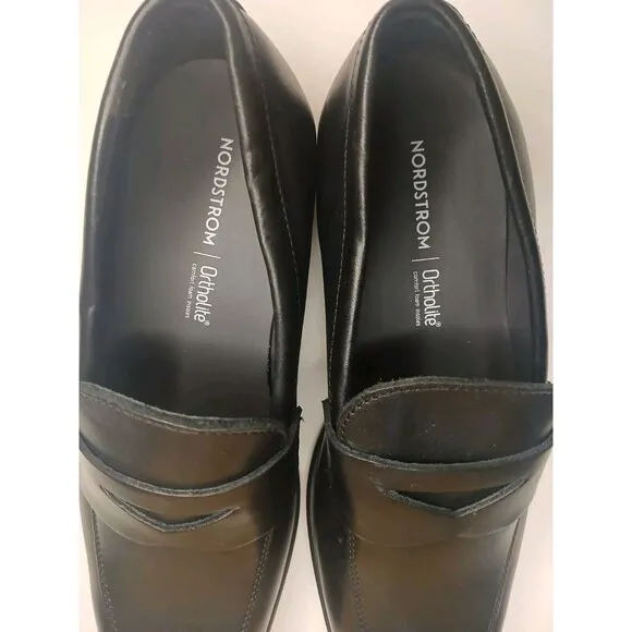 Nordstrom Mens Sz 8.5 Edward Ortholite Black Leather Penny Loafer Dress Shoes
