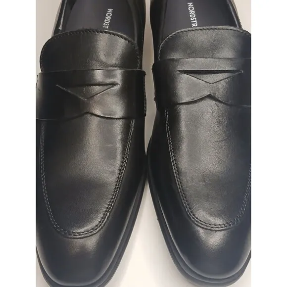 Nordstrom Mens Sz 8.5 Edward Ortholite Black Leather Penny Loafer Dress Shoes