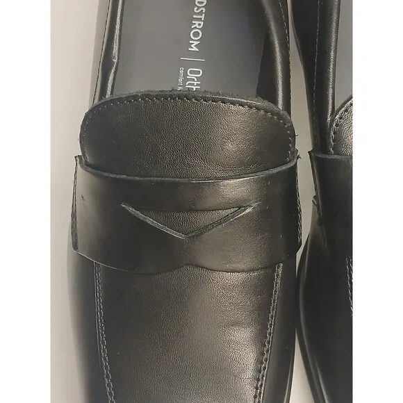 Nordstrom Mens Sz 8.5 Edward Ortholite Black Leather Penny Loafer Dress Shoes