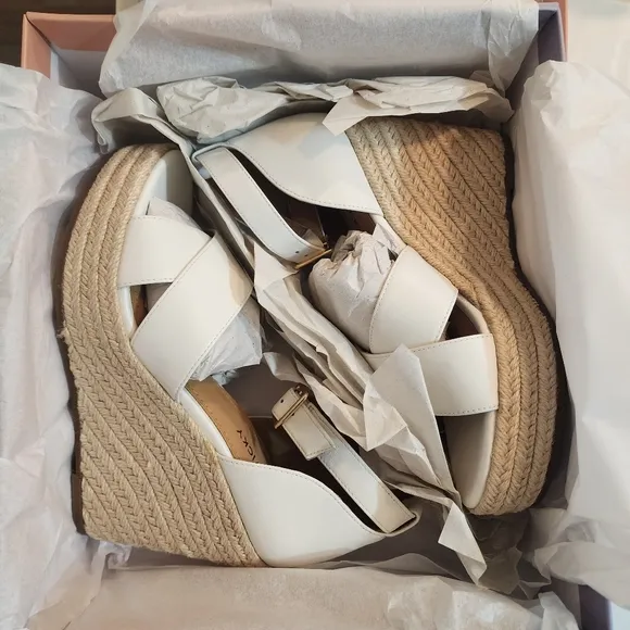 Nordstrom Shoes by Lisa Vicky Leather Gemi Espadrille Wedge Sandal Sz 7 White