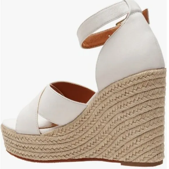 Nordstrom Shoes by Lisa Vicky Leather Gemi Espadrille Wedge Sandal Sz 7 White