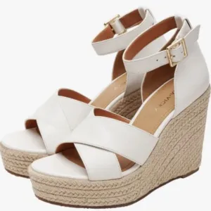 Nordstrom Shoes by Lisa Vicky Leather Gemi Espadrille Wedge Sandal Sz 7 White