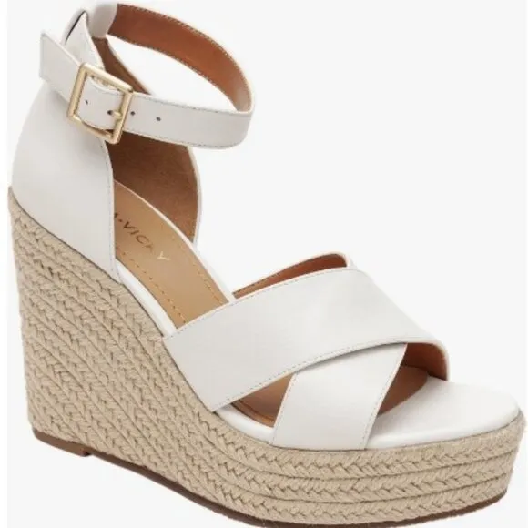Nordstrom Shoes by Lisa Vicky Leather Gemi Espadrille Wedge Sandal Sz 7 White