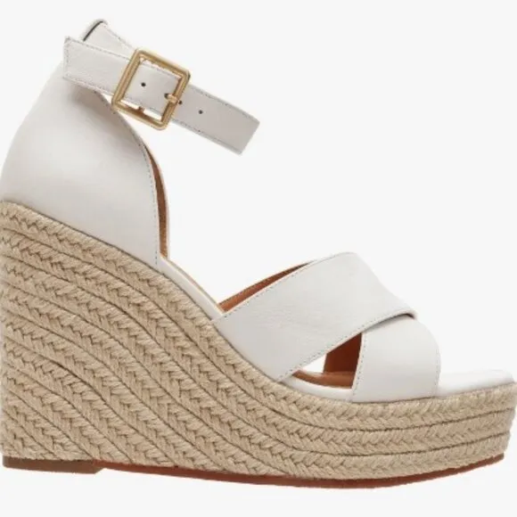 Nordstrom Shoes by Lisa Vicky Leather Gemi Espadrille Wedge Sandal Sz 7 White
