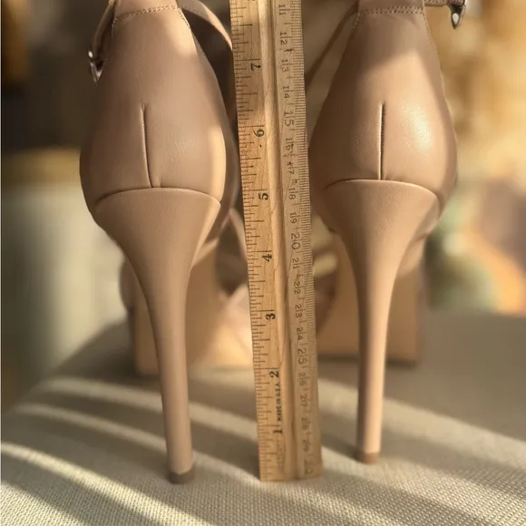 Nude high heels with mesh detail sandals ankle strap shoes