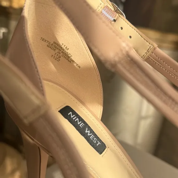 Nude high heels with mesh detail sandals ankle strap shoes