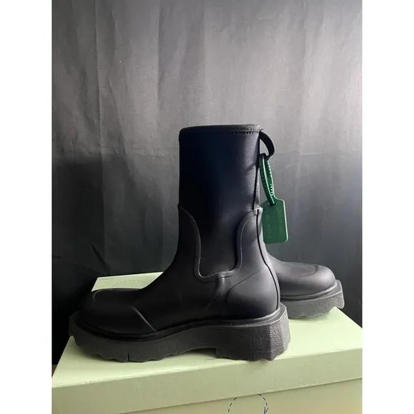 NWB VIRGIL ABLOH Off-White WOMENS SPONGE RUBBER RAIN BOOTS BLACK US SZ 9/ EUR 39