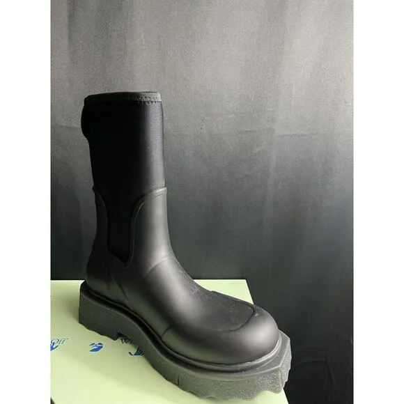 NWB VIRGIL ABLOH Off-White WOMENS SPONGE RUBBER RAIN BOOTS BLACK US SZ 9/ EUR 39