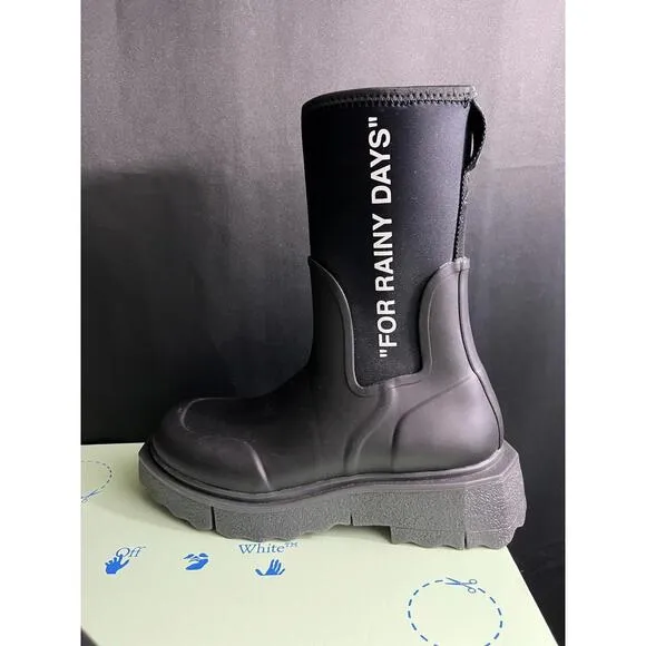 NWB VIRGIL ABLOH Off-White WOMENS SPONGE RUBBER RAIN BOOTS BLACK US SZ 9/ EUR 39