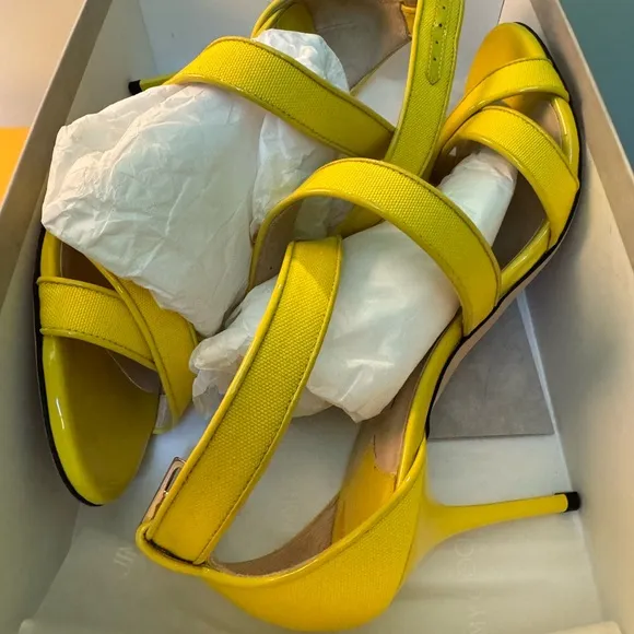 NWIB Jimmy Choo Canvas Patent Yelllow Sandal shoes