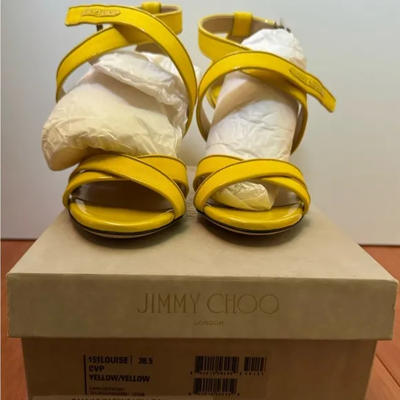 NWIB Jimmy Choo Canvas Patent Yelllow Sandal shoes