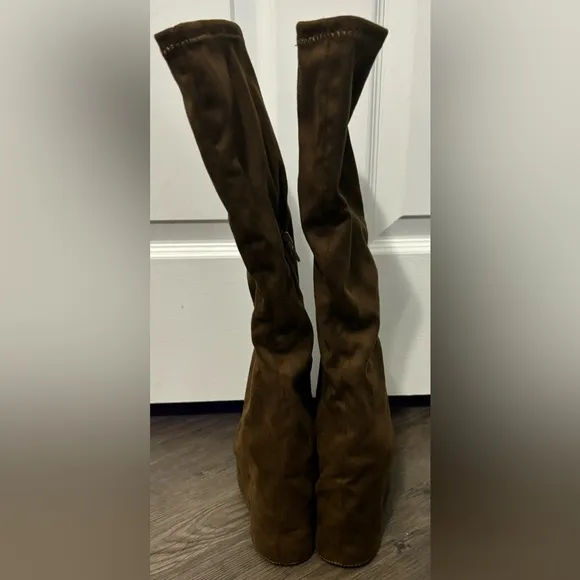NWOB Dolls Kill / Darker Wavs Brown Crossfade Knee High Pant Boots