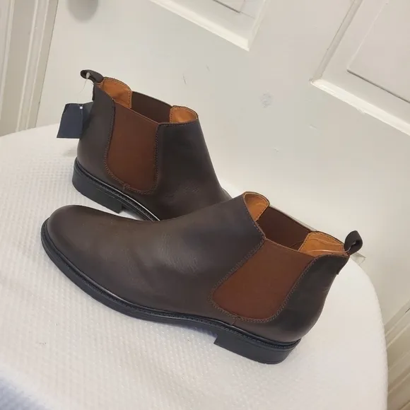 NWOB Enzo Tesoti Chestnut Brown Leather Chelsea Boots Size 46 = 13 Men's
