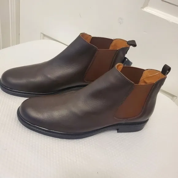 NWOB Enzo Tesoti Chestnut Brown Leather Chelsea Boots Size 46 = 13 Men's