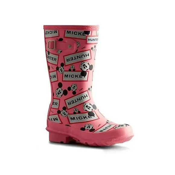 NWOB Hunter Kids Sz 1 Boys/2 Girls Original Disney Mickey Mouse PINK Rain Boots