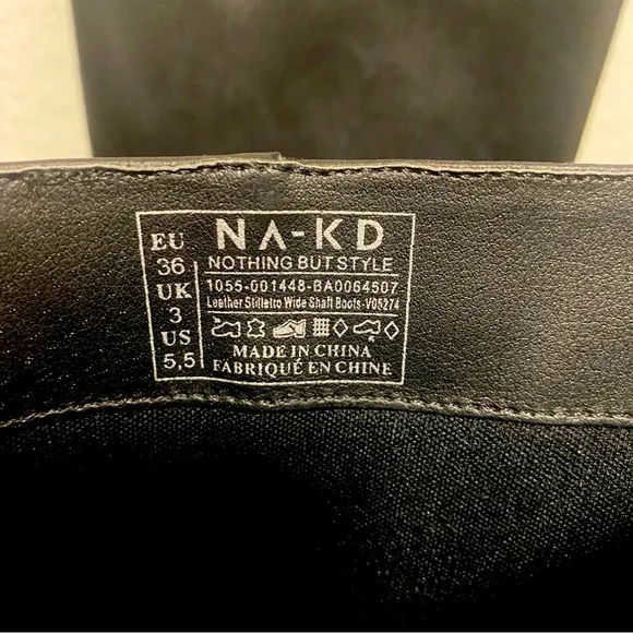 NWOB NAKD Black Leather Stiletto Wide Shaft Boots - Size 36